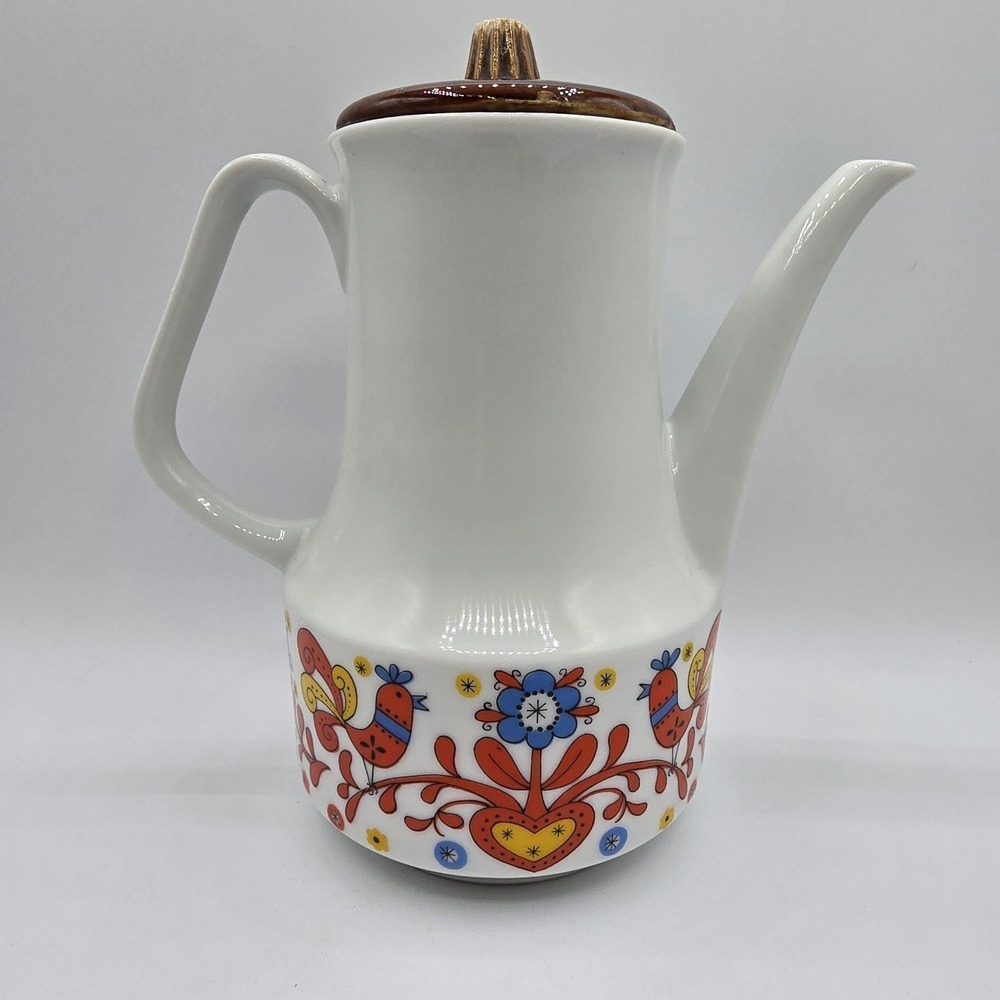 MCM 1970s Retro Floral Birds Hearts Teapot Japan Nevco Porcelain HIPPIE VTG